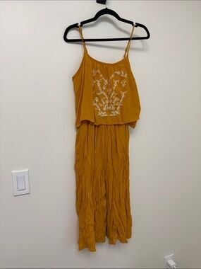 Embroidered Mustard Sleeveless Jumpsuit